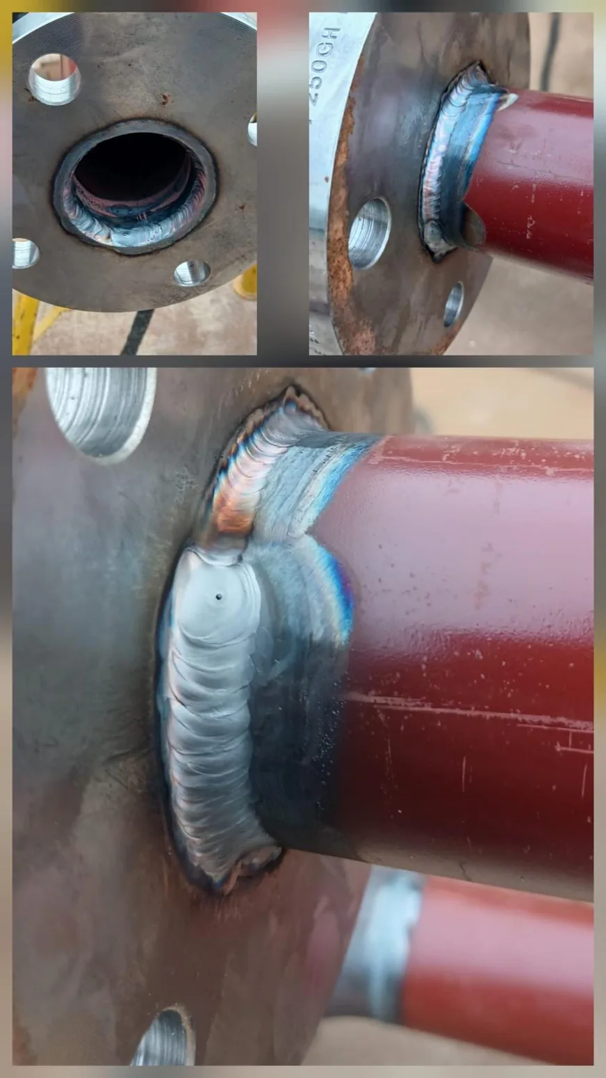Detailbeelden van gelaste aansluitingen.